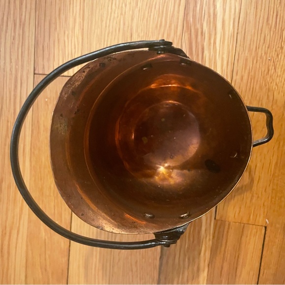 Vtg. copper w/cast iron handle miniature coal bucket pitcher scuttle jug stamped - Picture 2 of 8